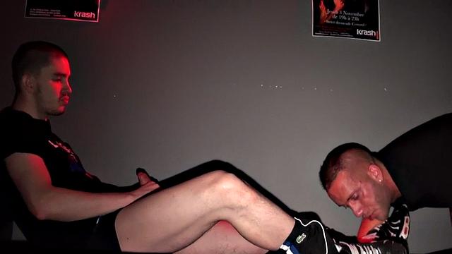 Sneakers fetish tattooed stud gets banged after BJ