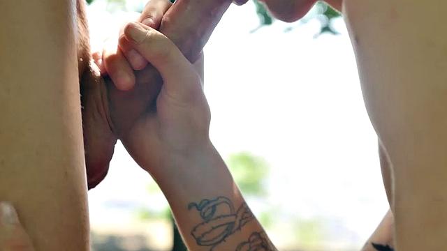Lukas Novy, Jesse Jenkins and Leo Ocean are making camp in the woods. Leo sucks at starting a fire, but the boys know he's much better at servicing their dicks. Once he has his camp mates rock hard they take turns bareback fucking him.
