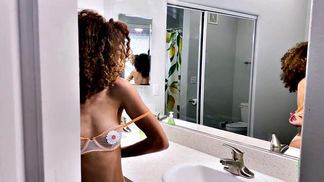 Hairy ebony bae fucked by white dick in wet pussy hole