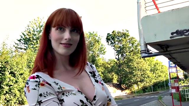 Euro redhead with hairy pussy rides POV style before getting bent over for cash