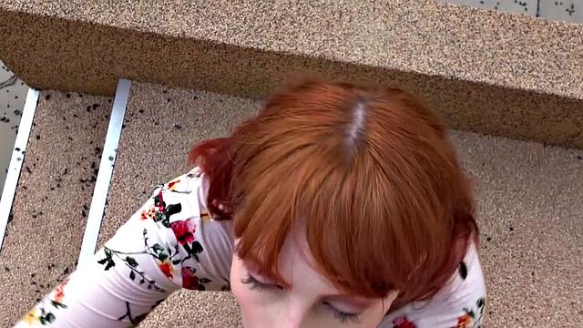 Euro redhead with hairy pussy rides POV style before getting bent over for cash