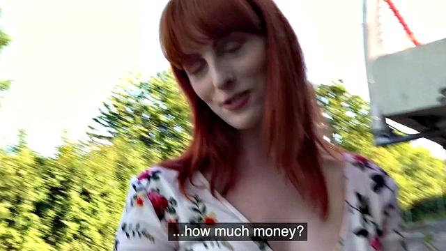 Euro redhead with hairy pussy rides POV style before getting bent over for cash