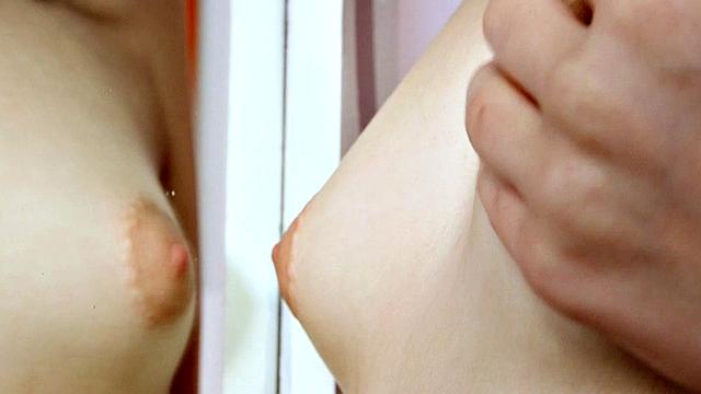 Sex-obsessed slim teen with puffy nipples and braces spreads wide