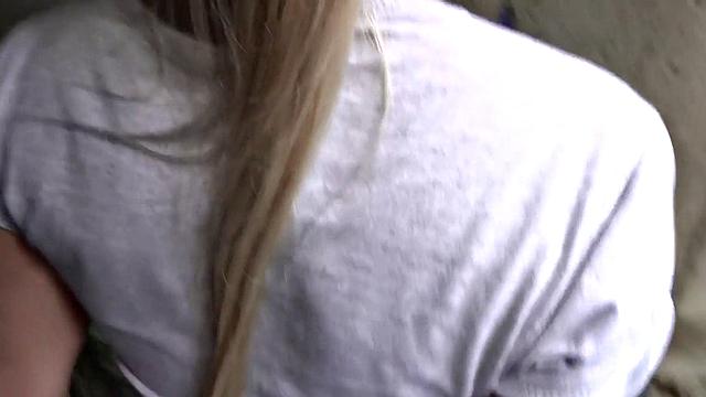 Big boobs babe seduced into outdoor sex and taking facial