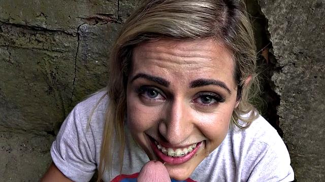 Big boobs babe seduced into outdoor sex and taking facial