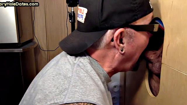 Home gaydaddy sucks gloryhole cock deep with his throat