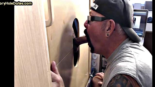Home gaydaddy sucks gloryhole cock deep with his throat