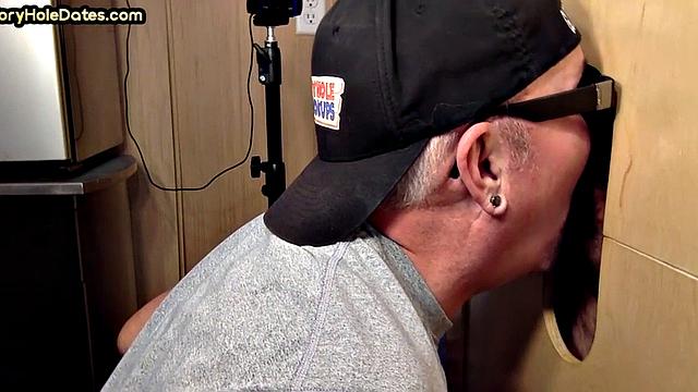 Home gaydaddy sucks gloryhole cock deep with his throat