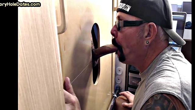 Home gaydaddy sucks gloryhole cock deep with his throat