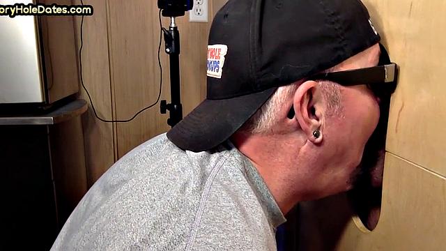 Home gaydaddy sucks gloryhole cock deep with his throat