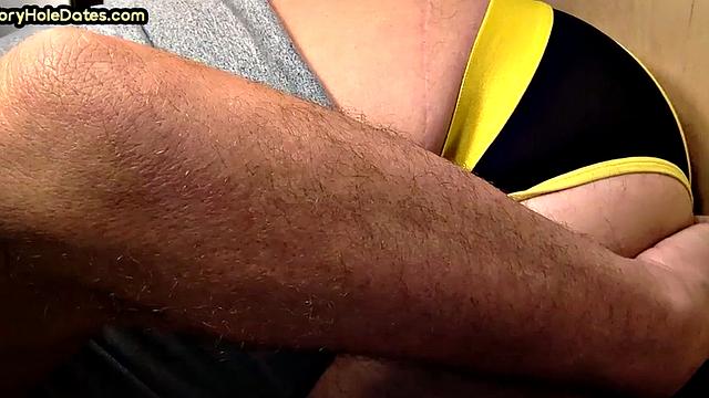 Home gaydaddy sucks gloryhole cock deep with his throat