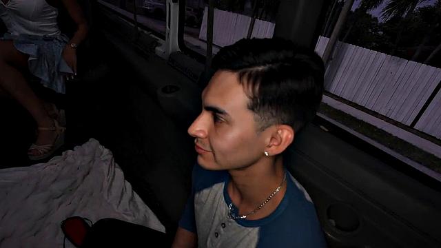 Pulled amateur bangs gay stud in public van outdoor