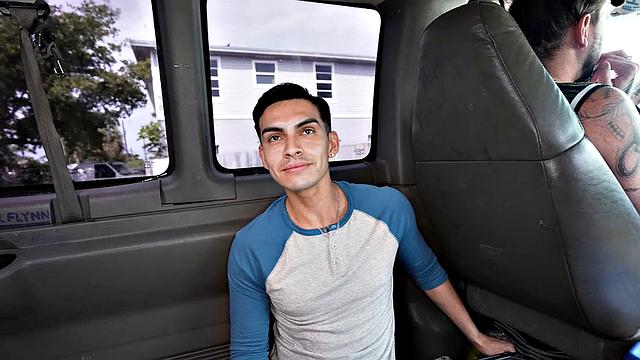 Pulled amateur bangs gay stud in public van outdoor