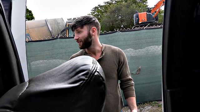 Pulled amateur bangs gay stud in public van outdoor