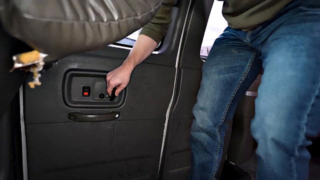 Pulled amateur bangs gay stud in public van outdoor