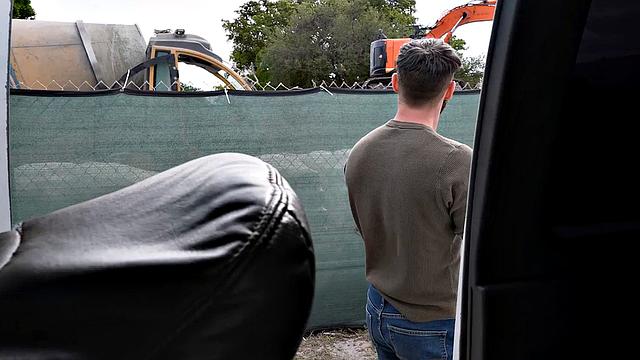 Pulled amateur bangs gay stud in public van outdoor