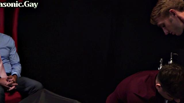 Bottom stud gets bareback in 3some by DILFS in suit