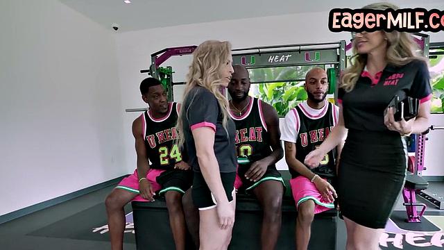 Curvy MILFS gangbanged by basketball players in gym