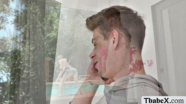 Fucking this busty TS pool cleaner's ass