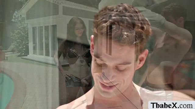 Fucking this busty TS pool cleaner's ass