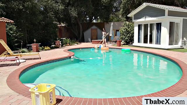 Fucking this busty TS pool cleaner's ass