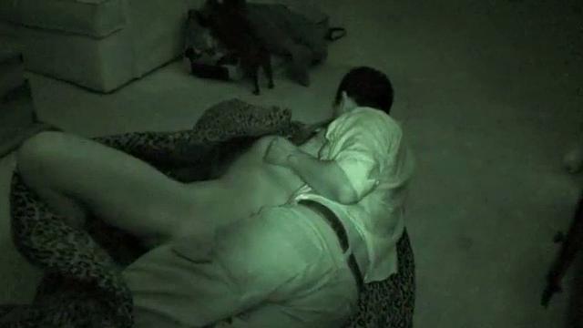 A hot brunette babe get nailed in the dark while being filmed with night vision cam