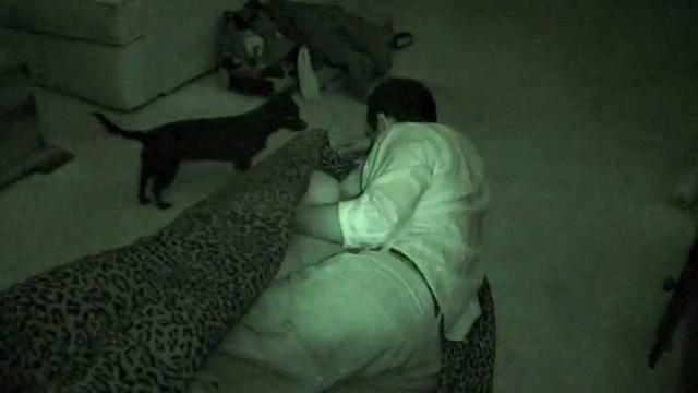 A hot brunette babe get nailed in the dark while being filmed with night vision cam