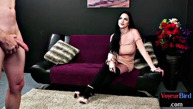 Femina seduces nympho guy while stroking his dick