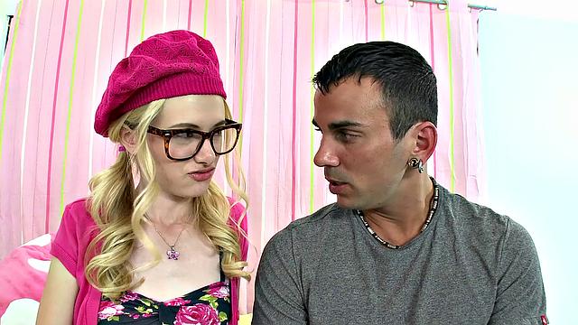 Blonde with glasses gets fucked doggy-style in reverse cowgirl & cowgirl positions