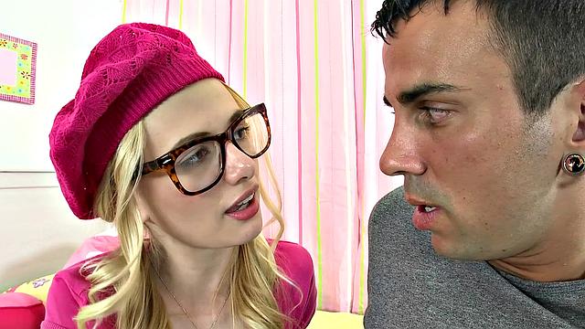 Blonde with glasses gets fucked doggy-style in reverse cowgirl & cowgirl positions