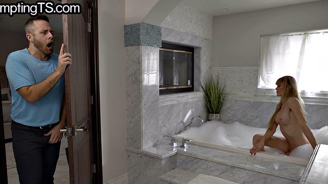 big boobs trans babe bareback fucked in bathroom by guy