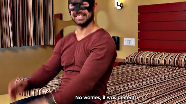 Masked muscled stud masturbates and cums at casting