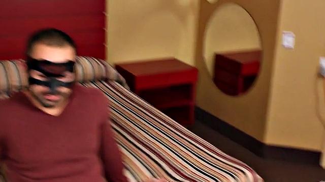 Masked muscled stud masturbates and cums at casting