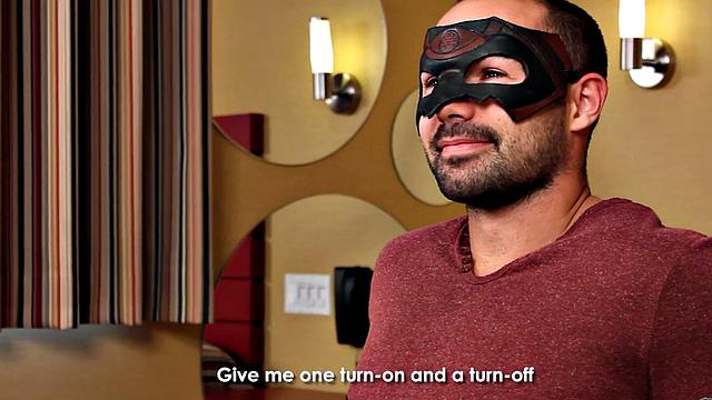 Masked muscled stud masturbates and cums at casting