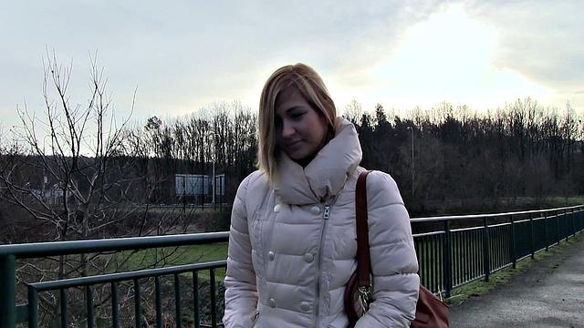 Euro hottie Rides Dick Outdoors like a Pro with her pierced pussy and trimmed pussy