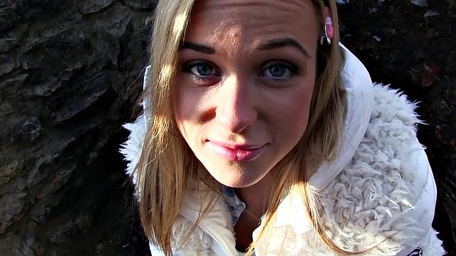 Euro hottie Rides Dick Outdoors like a Pro with her pierced pussy and trimmed pussy