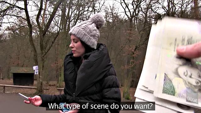 Naughty babe enjoys stuffing stranger's cock in her pussy in the park