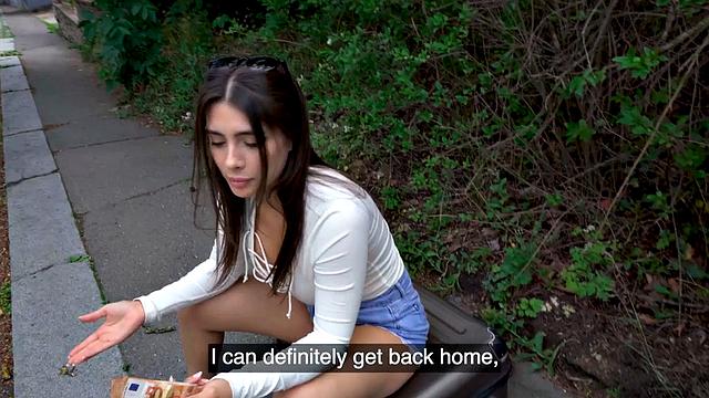 Public lady fucked outdoors by big cock in wet pussy