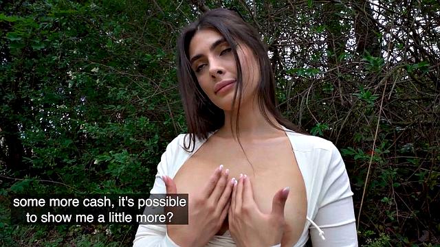 Public lady fucked outdoors by big cock in wet pussy