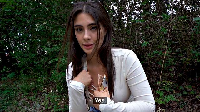 Public lady fucked outdoors by big cock in wet pussy