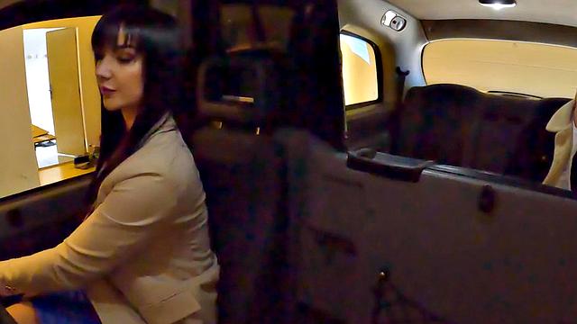 Stunning cab babe in stockings pounded by client