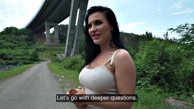 Stunning public babe in POV under bridge