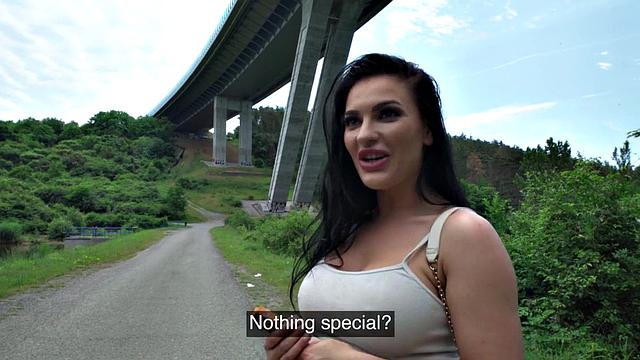 Stunning public babe in POV under bridge