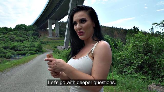 Stunning public babe in POV under bridge