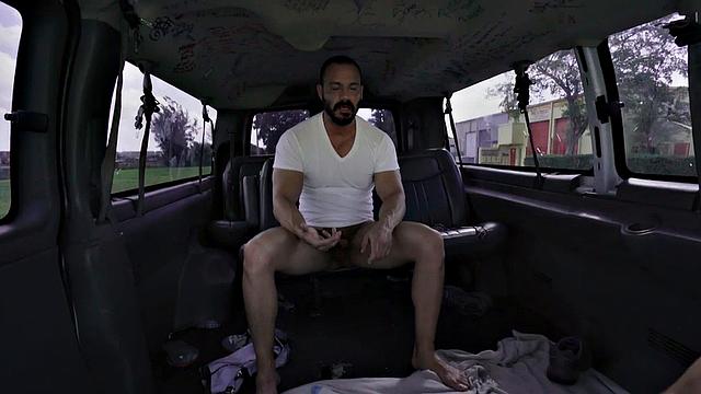 Picked up guy fucks stud in public van outdoor till facial