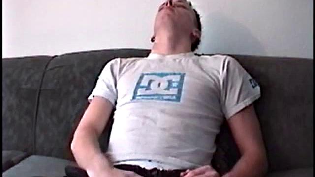 Roar looks hot in baggy pants and white T, but quickly strips off. He's smooth and horny, goes to work stroking. As fun intensifies and he pounds his cock harder, Roar makes his balls bounce.