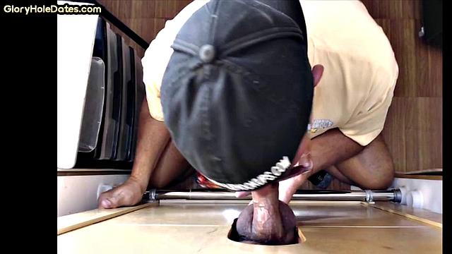 Gloryhole DILF sucks cock at home in homemade oral