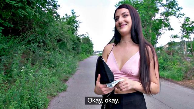 Brunette gets fucked in public park and gives blowjob after