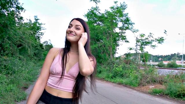 Brunette gets fucked in public park and gives blowjob after