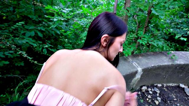 Brunette gets fucked in public park and gives blowjob after